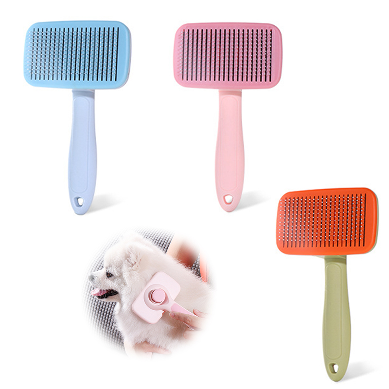 Customized Stainless Steel Fine Needle Comb Self Cleaning Pet Brush