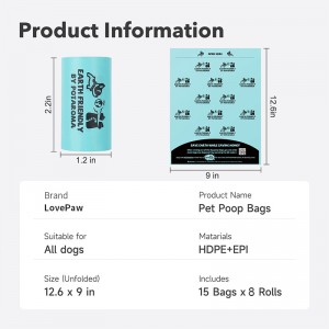 Pielāgoti 8 ruļļu bioloģiski noārdāmi suņu izkārnījumu maisiņi