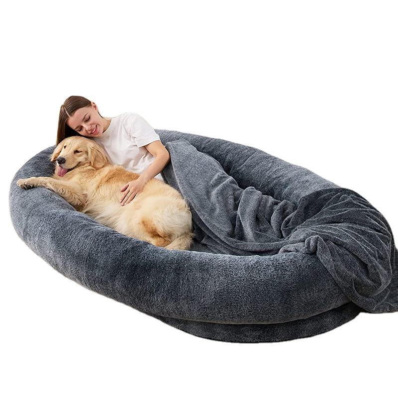 Long Plush Non-Slip Washable Human Size Dog Bed