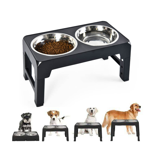 2-In-1 Stainless Steel Foldable Elevated Dog Double Bowls