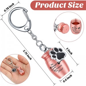 Stainless Steel Dog Paw Charm Ashes Holder Pet Urns Keychain