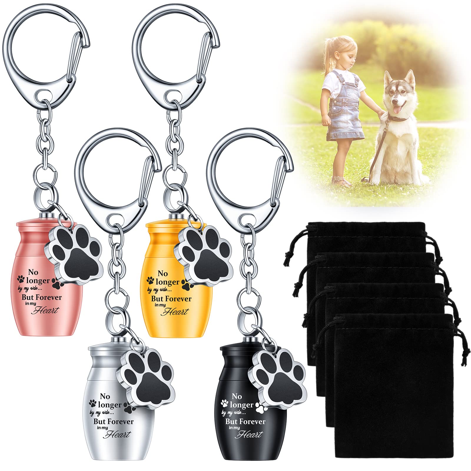 Stainless Steel Dog Paw Charm Ashes Holder Pet Urnen Keychain