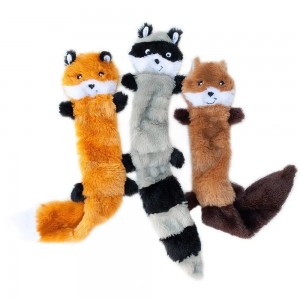 No Stuffing Squeaky Plush Dog Toy, Fox, Raccoon, and Squirrel