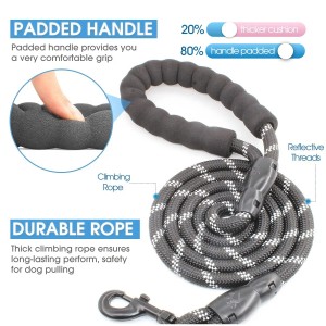 Dog Leash with Comfortable Padded Handle and Highly Reflective Threads