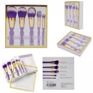 Hot sale Cosmetic Brush For Eye - 5pcs Factory OEM Violet Dazzle Bling Crystal Acrylic Portable Travel Makeup Set High Quality Makeup Brush set – MyColor