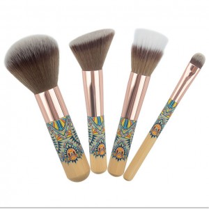 Top Quality Foundation Brushes - Customized 4pcs Synthetic Portable Burlywood Bamboo Body Painting Makeup Brush set with Sack OEM&ODM – MyColor