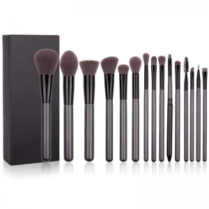Factory OEM Customized 15pcs High Quality Grey-brown Makeup Brush set with PU Bag Exquisite Cosmetic set