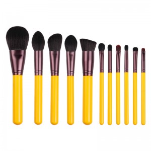 11PCS Synthetic Hair Brushes Set Face Eye Cosmetic Beauty Beginer Tool Yellow Makeup Brush