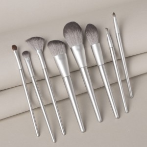 Professional Natural Hair Foundation Powder Eyeshadow Make up Brush Blush Silver Makeup Brushes Set