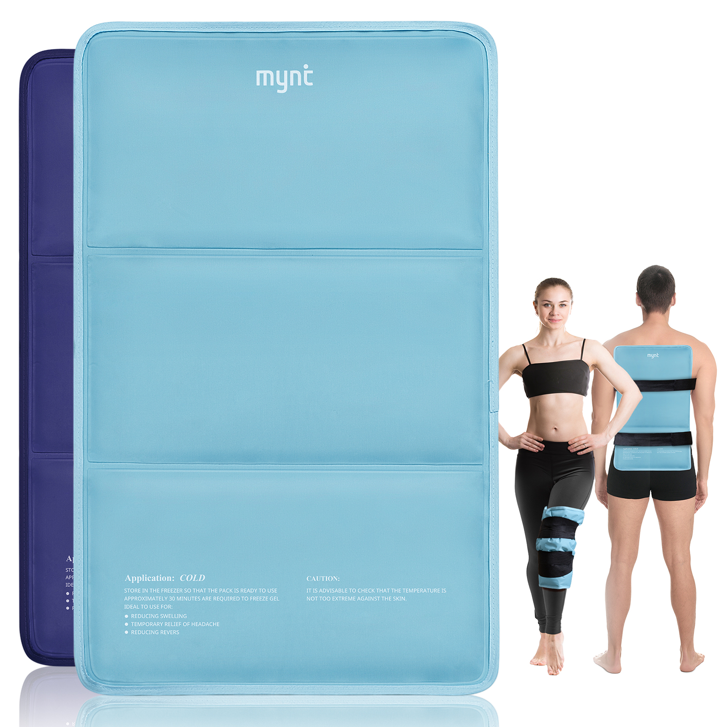 Mynt Reusable Gel Ice Pack with Large Size of 21”x13” and 2 Adjustable Straps for Neck Shoulder Back Waist Leg Knee Ankle Injuries(Sky Blue)