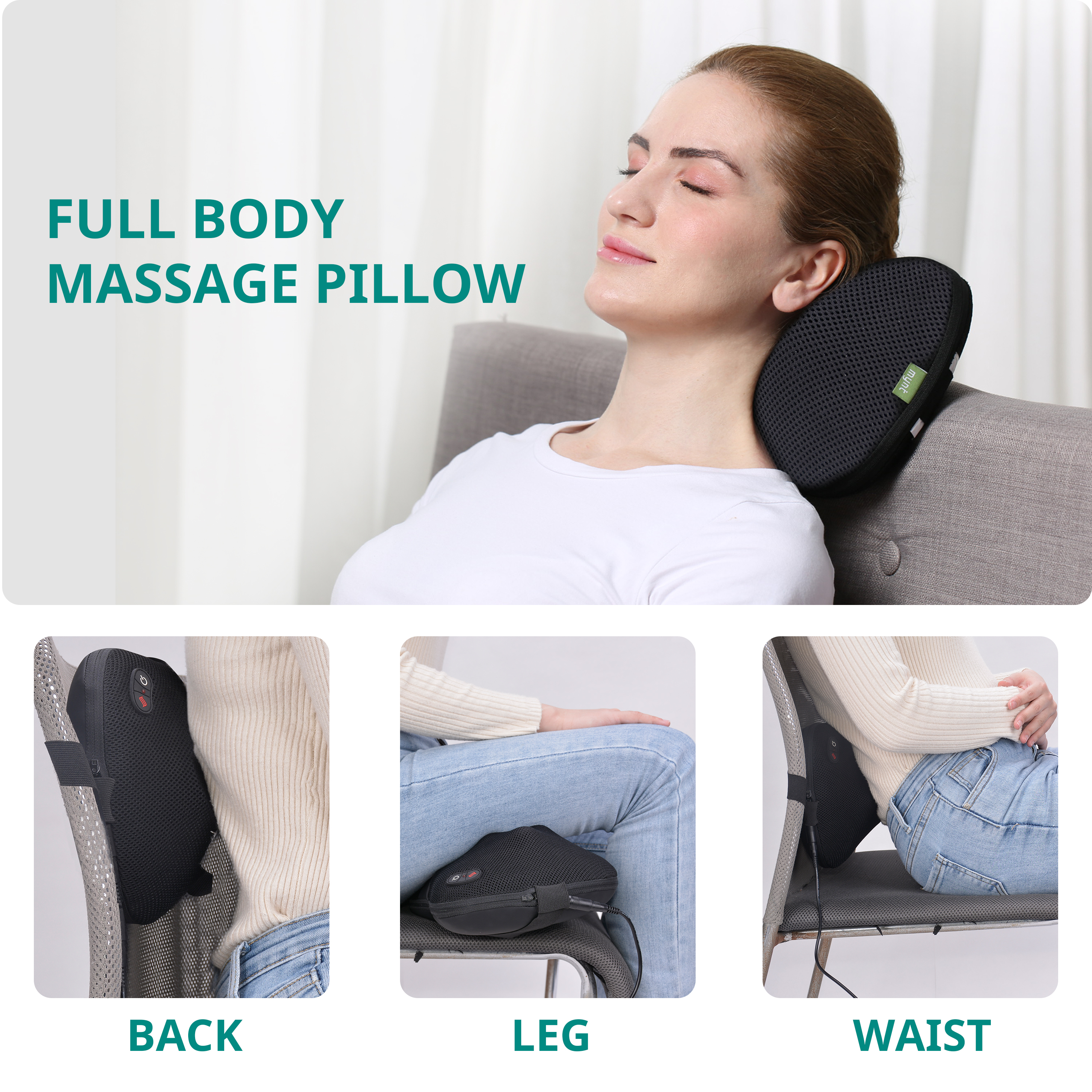 Mynt Shiatsu Heat Massage Pillow with 6 Massage Balls