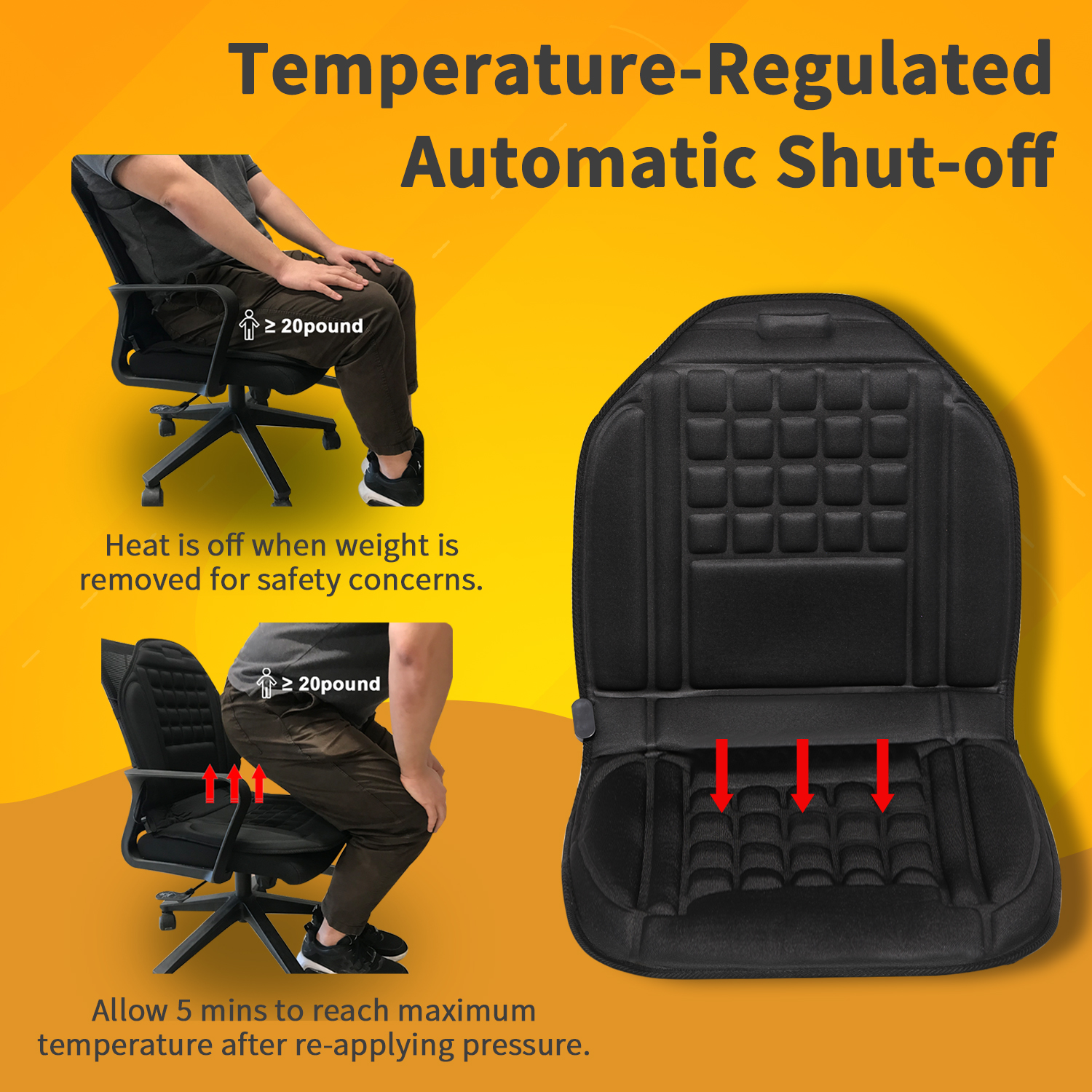 Mynt Heated Seat Soft Polyester Accessories for Back Hip in the Winter for Car