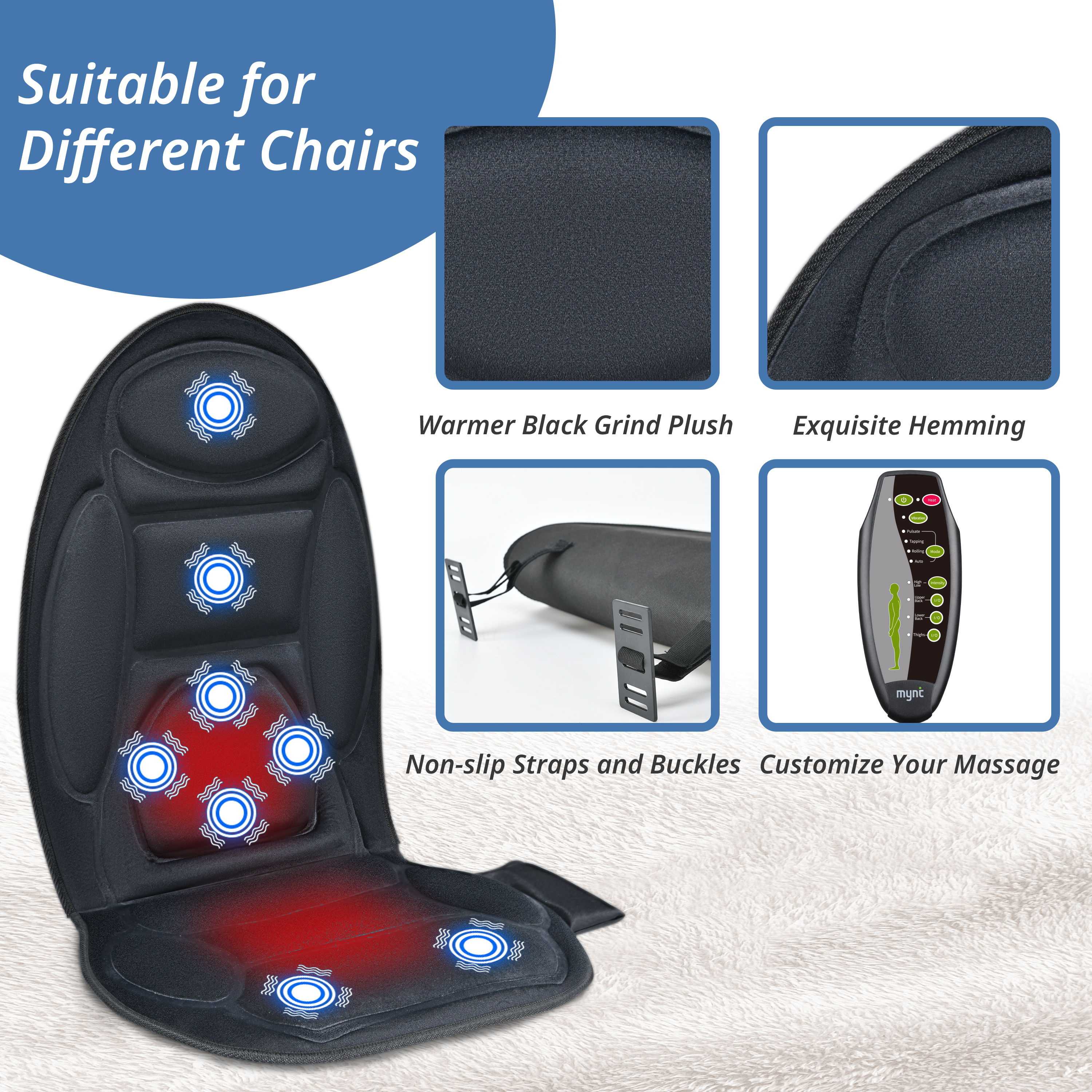 Memory Foam Back Massage Seat: Chair Seat Massager with 8 Vibration Massage Nodes, Massage Chair Pad for Home Office Chair(Black)