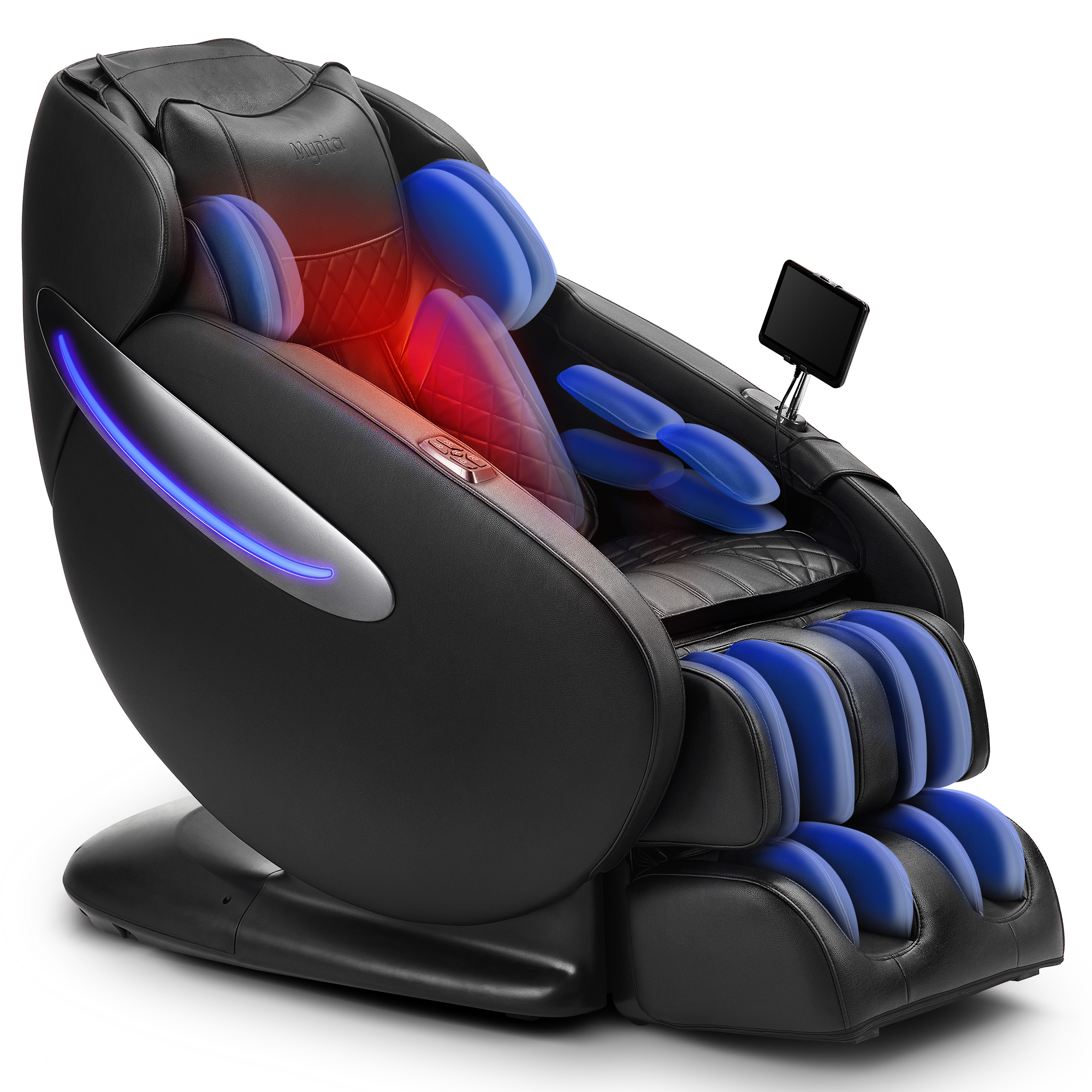 Mynta Massage Chair, Full Body Zero Gravity Massage Chair, SL Track Massage Chair Recliner with AI Voice Control, LCD Screen, Quick Access Buttons, USB Charger, Bluetooth, Foot Rollers, Heating, Black