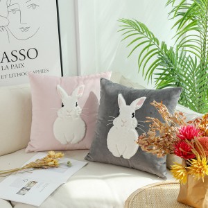 Wholesale Soft Decorative 45cm*45cm Rabbit Embroidery Throw Velvet Pillow Cases
