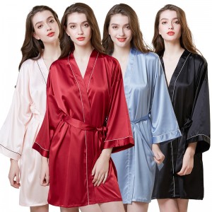 China Wholesale Bed Comforters Suppliers - Custom Top and Shorts Bathrobe Pajama Set Satin Silk Sleepwear Sexy Dresses Nightgown for Wedding Bride – Natural Wind