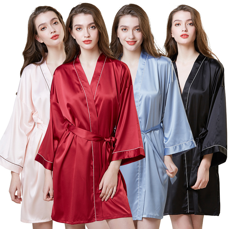 China Wholesale Cotton Robe Pricelist - Custom Top and Shorts Bathrobe Pajama Set Satin Silk Sleepwear Sexy Dresses Nightgown for Wedding Bride – Natural Wind
