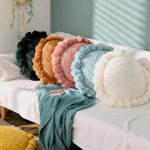 Wholesale Home Decoration Sofa Luxury Throw Pillow 100% Acrylic Hand Knitted Round Cushion