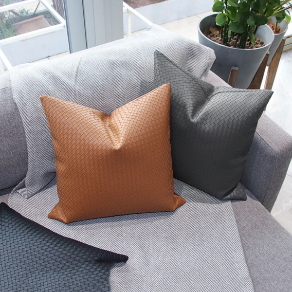 Modern light luxury minimalist woven PU leather sofa pillow case cushion cover Featured Image