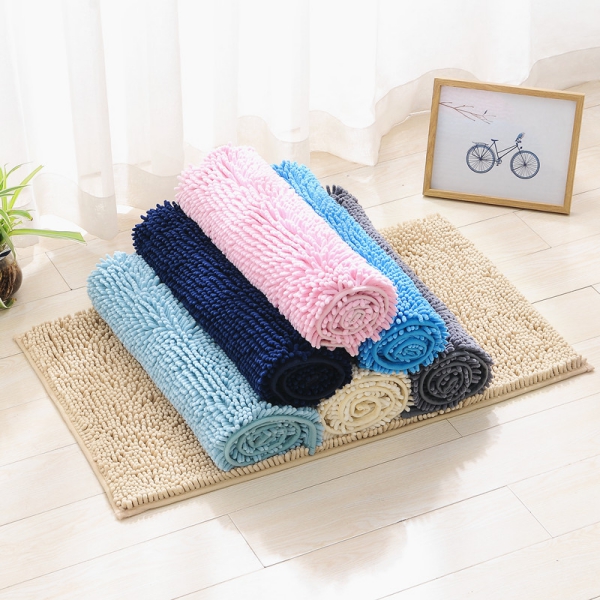 Solid Chenille Water Absorption Shaggy Rug Latex Back Anti Slip Bath Mat Featured Image
