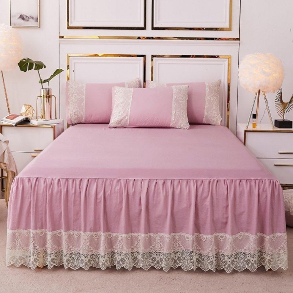 Wholesale Polyester Pure Color Decorative Home Bed Skirt bed sheet Featured Image