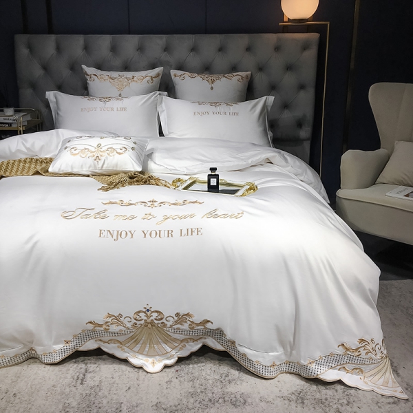 Hot Sale Silk Bedding Sets Embroidery Design Tencel Bedding Set Bed Sheet and Duvet Cover Set Featured Image