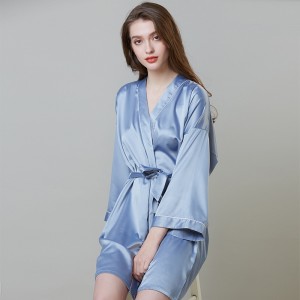 Custom Top and Shorts Bathrobe Pajama Set Satin Silk Sleepwear Sexy Dresses Nightgown for Wedding Bride