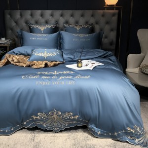 Hot Sale Silk Bedding Sets Embroidery Design Tencel Bedding Set Bed Sheet and Duvet Cover Set