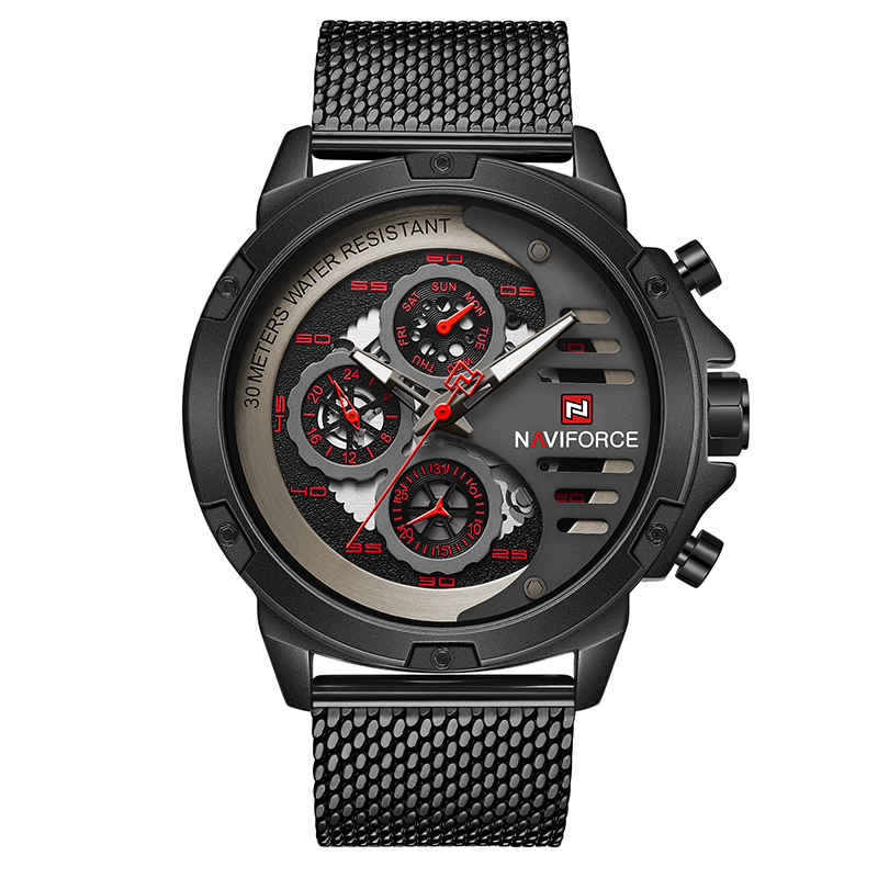 NAVIFORCE 8025 Quartz Watches na may Square Case Chronograph Sport Wrist Watch para sa Mga Lalaki