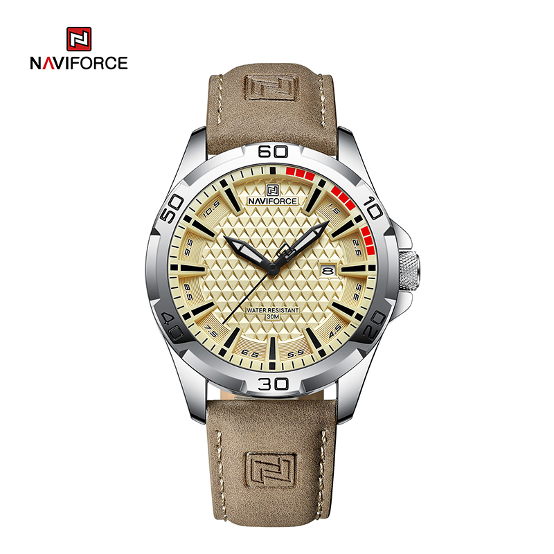 NAVIFORCE NF8023 Најдобар бренд Луксузни воени кожни машки спортски кварцни часовници
