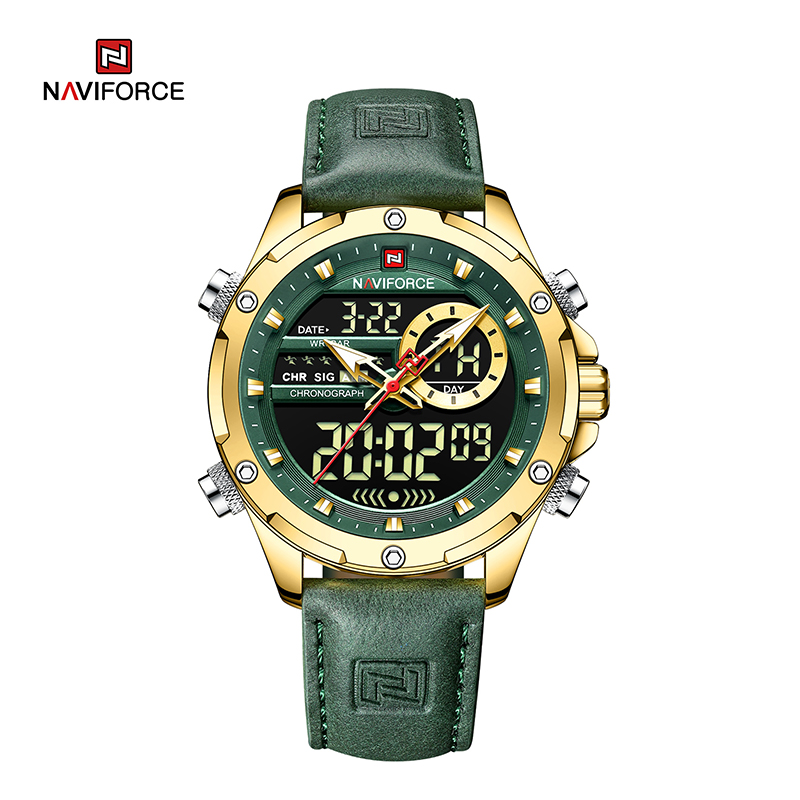 NAVIFORCE NF9208 luxe mode en cuir véritable qualité calendrier LCD affichage étanche Quartz hommes montres