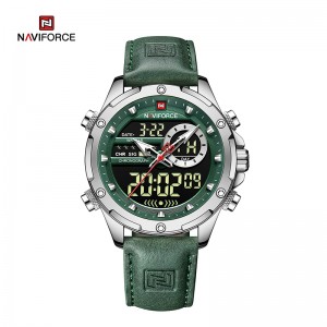 NAVIFORCE NF9208 Relojes de cuarzo impermeables para hombre con calendario de calidade de coiro auténtico de luxo con pantalla LCD