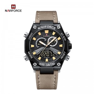 NAVIFORCE NF9220 デュアルディスプレイデジタル本革カジュアルスポーツ防水クォーツメンズ腕時計