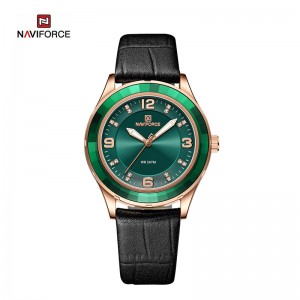 NAVIFORCE Creative Big Dial Skleněný rámeček Kožené Vodotěsné Quartz Luxusní dámské náramkové hodinky NF5040