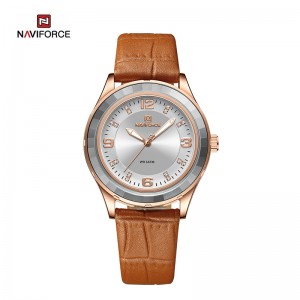 NAVIFORCE တီထွင်ဆန်းသစ်ထားသော Big Dial Glass Bezel Leather Waterproof Quartz Luxury Ladies Wristwatches NF5040