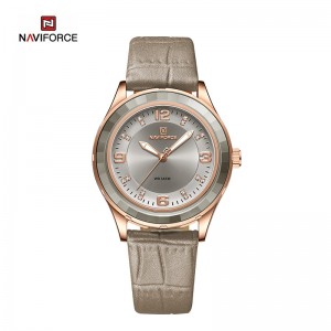 NAVIFORCE Rellotges de polsera de luxe per a dona de quars impermeable de cuir amb esfera gran de vidre creatiu NF5040