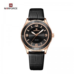 NAVIFORCE Creative Big Dial Skleněný rámeček Kožené Vodotěsné Quartz Luxusní dámské náramkové hodinky NF5040