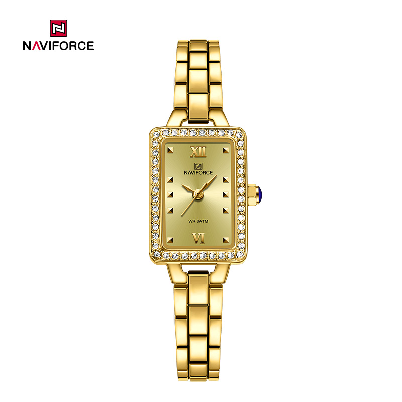 NAVIFORCE 5043 Women’s Square Dial Watch, Waterproof Steel Strap Quartz Chronograph, Retro and Versatile Fashion Watch