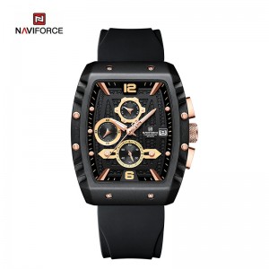 NAVIFORCE 8025 Quartz kleurich silikon mei fjouwerkante koffer Chronograph Sport Wrist Watch foar manlju