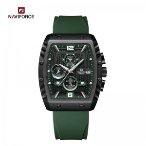 NAVIFORCE 8025 Quartz Silikon Warna-warni sareng Kasus Square Chronograph Sport Wrist Watch pikeun Lalaki