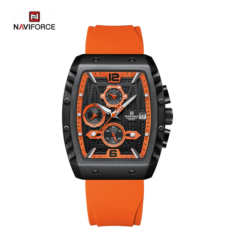 NAVIFORCE 8025 Quartz Colorful Silicone with Square Case Chronograph Sport Wrist Watch for Men
