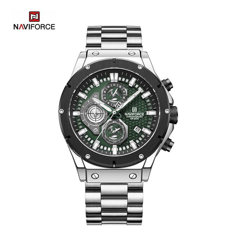NAVIFORCE NF8026 Pria Chronograph Stainless Steel Strap Kasual Tahan Air Tough Guy Quartz Watch