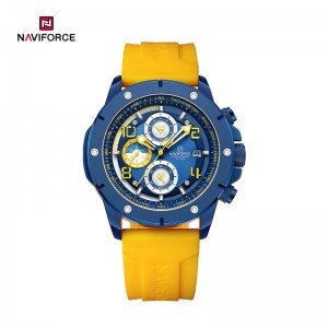 Iwashi le-NAVIFORCE NF8034 Men's Chronograph Multifunctional Calendar Silicone Strap Watch with Night Light Fashion Wristwatch
