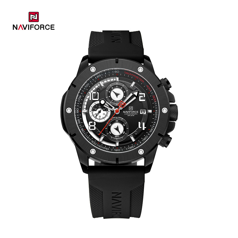 NAVIFORCE NF8034 Men's Chronograph Multifunctional Calendar Waterproof Silicone Strap Watch ine Night Light Fashion Wristwatch
