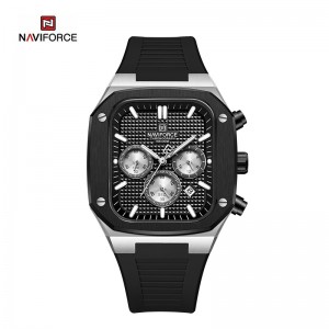 NAVIFORCE Montre carrée classique pour homme avec grand cadran, chronographe, étanche, lumineux, bracelet en silicone, NF8037