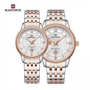Naviforce NF8040 Classic Exquisite High Quality Romantic Kyauta Bakin Karfe Ma'aurata Watches
