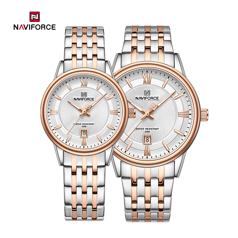 Naviforce NF8040 Классические изысканные высококачественные романтические подарочные часы для пар из нержавеющей стали
