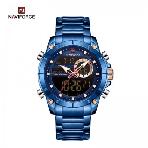 NAVIFORCE NF9163 Reloj de pulsera multifunción de acero inoxidable resistente al agua analógico digital deportivo militar para hombre