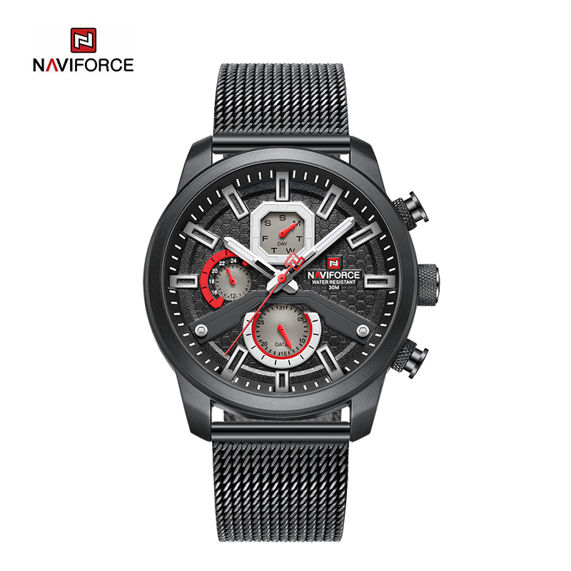 NAVIFORCE NF9211S jam tangan pria olahraga multifungsi kuarsa Milan stainless steel strap