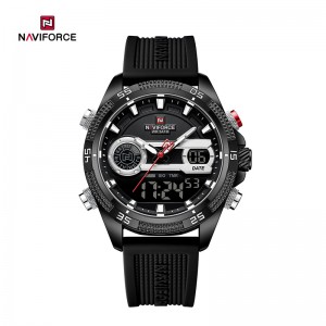 NAVIFORCE NF9223 pánské outdoorové sportovní multifunkční hodinky vojenského stylu s dvojitým displejem quartzový strojek silikonový řemínek svítící voděodolný